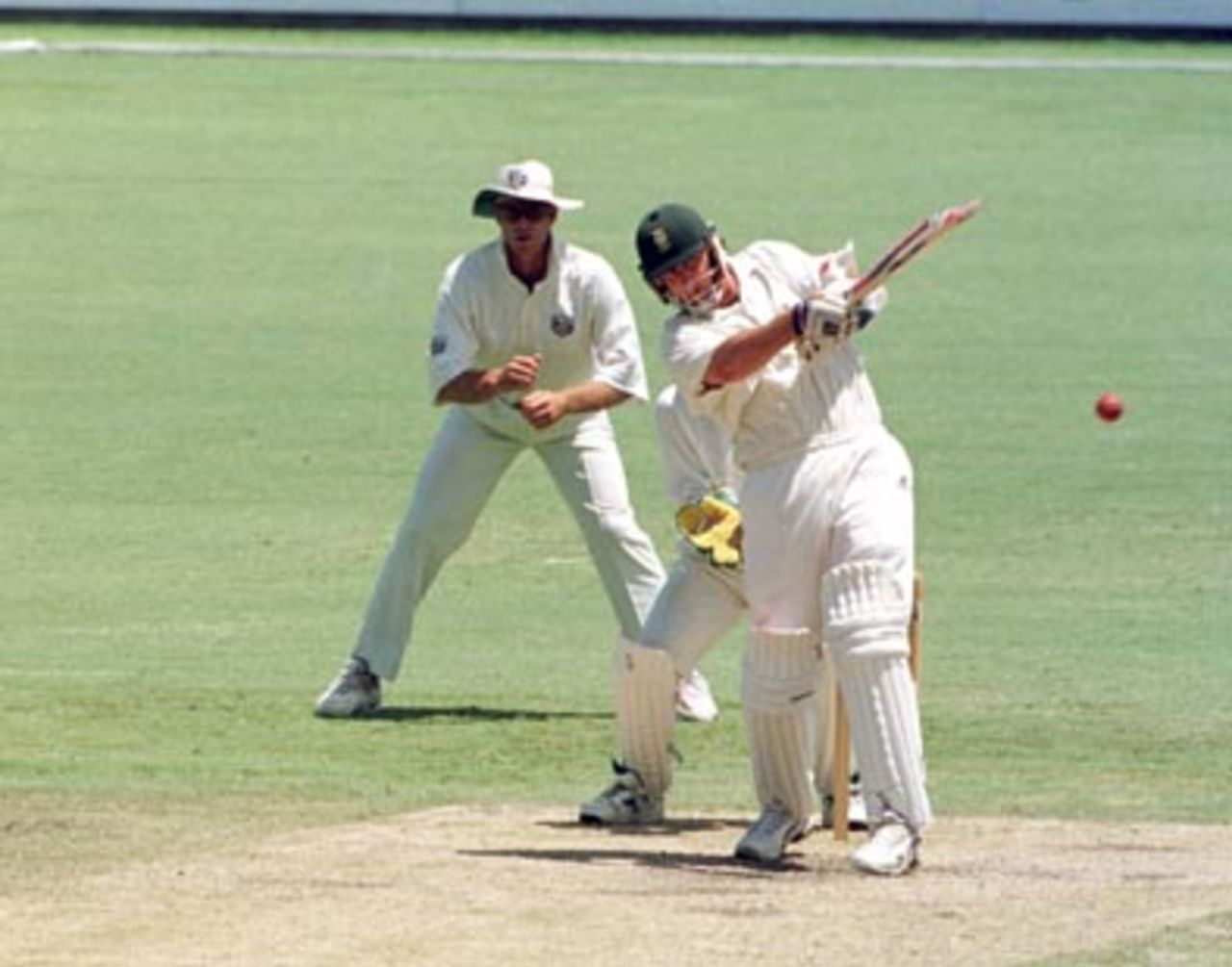 Brian McMillan pulls during the final day of the Australia 'A' v South Africans 4 day match at the Gabba in Brisbane. December 22nd 1997.