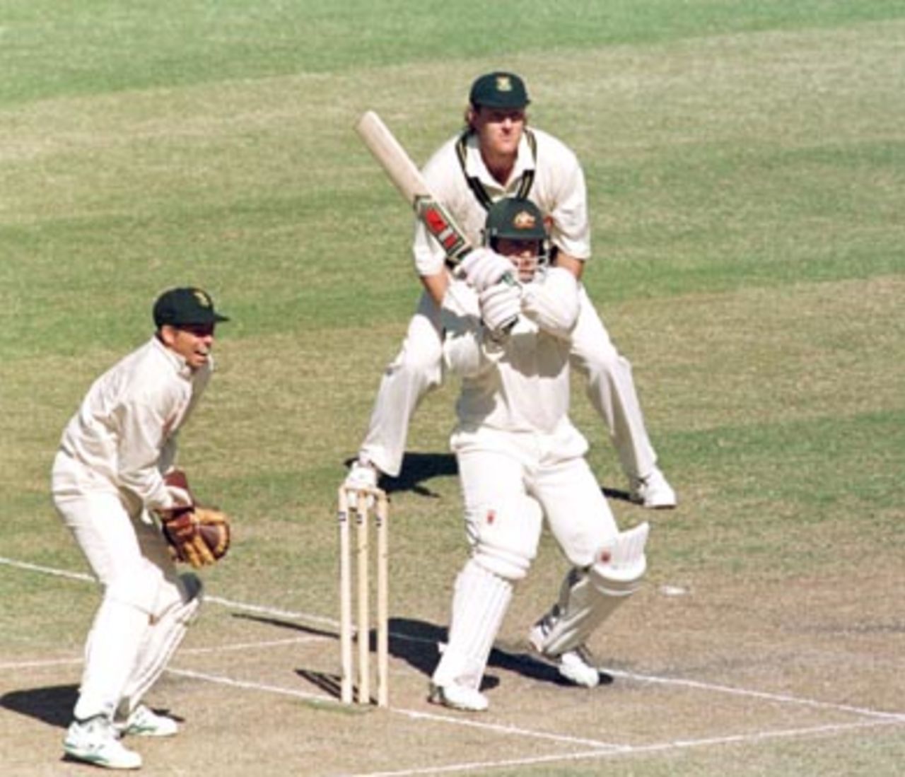 Mark Taylor pulls during the 3rd day of the Australia v South Africa Test match at the MCG in Melbourne. December 28th 1997.