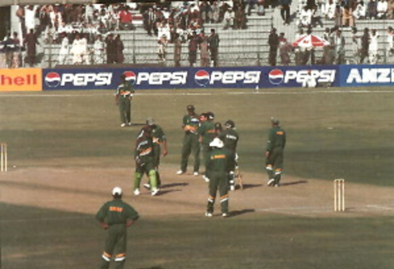 Between overs during a Wills Quadrangular match in Lahore