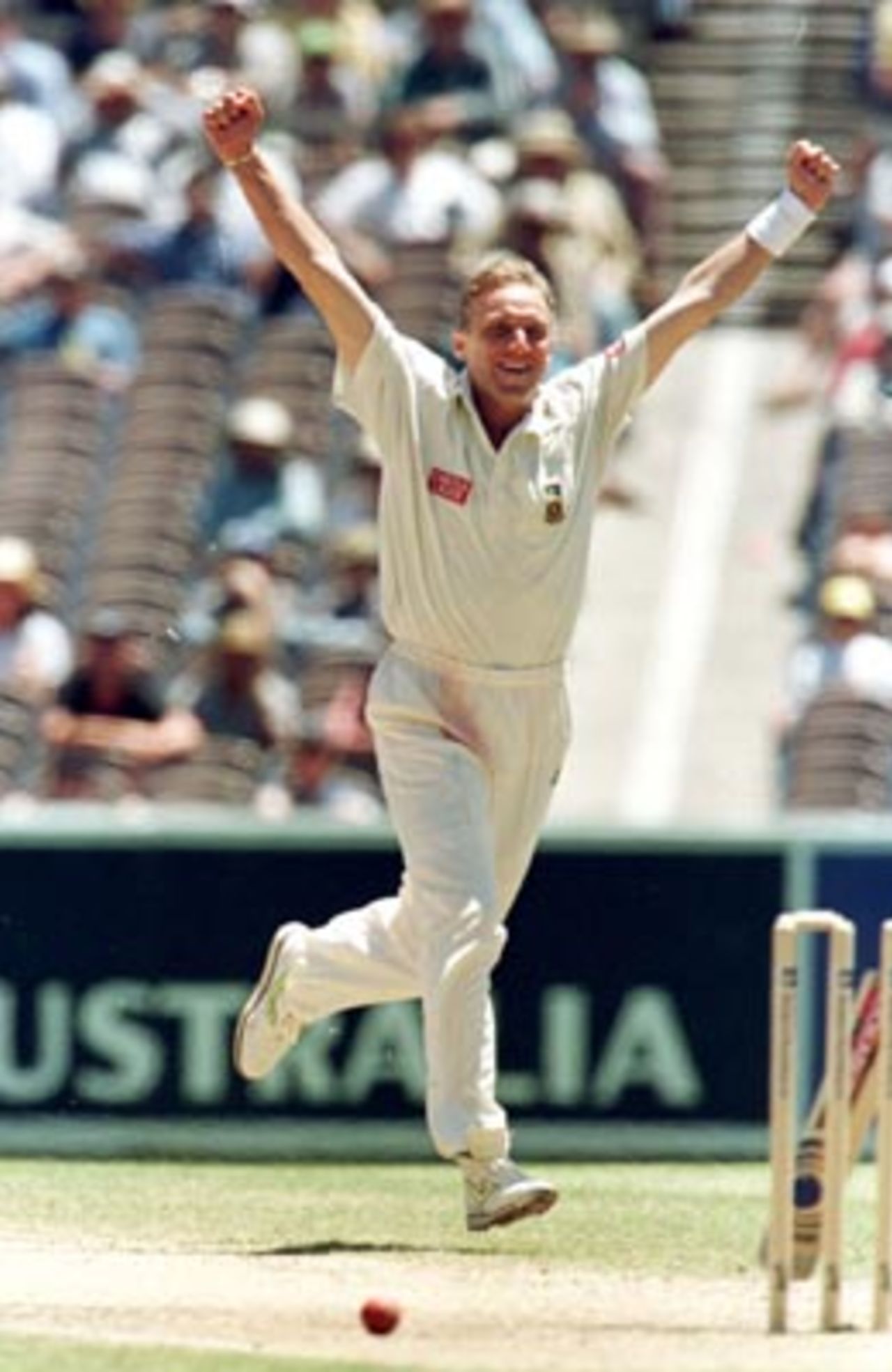 Allan Donald after bowling Ian Healy during the 4th day of the Australia v South Africa Test match at the MCG in Melbourne. December 29th 1997.