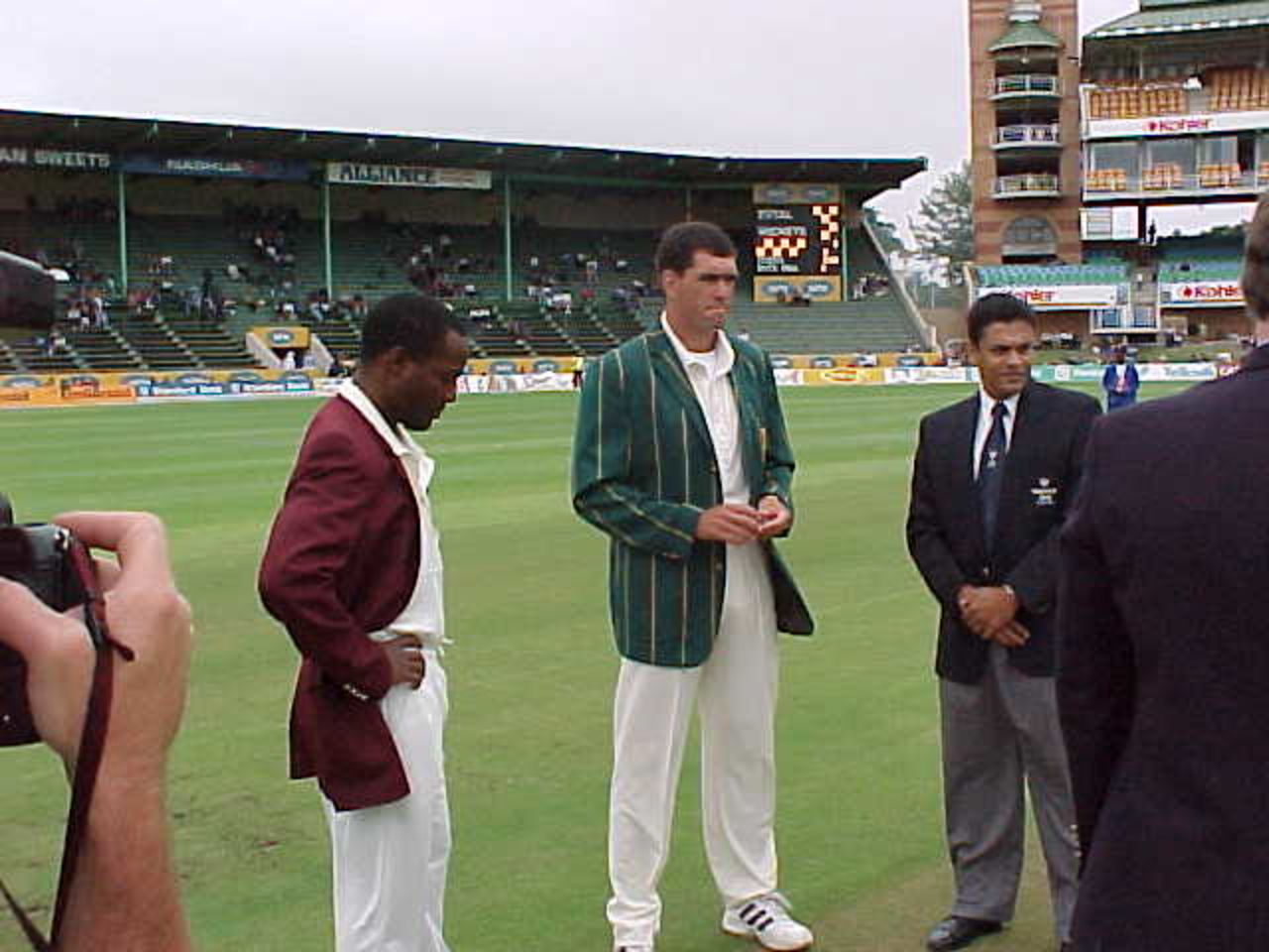 Brian Lara and Hansie Cronje prepare for the toss West Indies in South Africa, 1998/99, 2nd Test South Africa v West Indies St George's Park, Port Elizabeth 10 December 1998