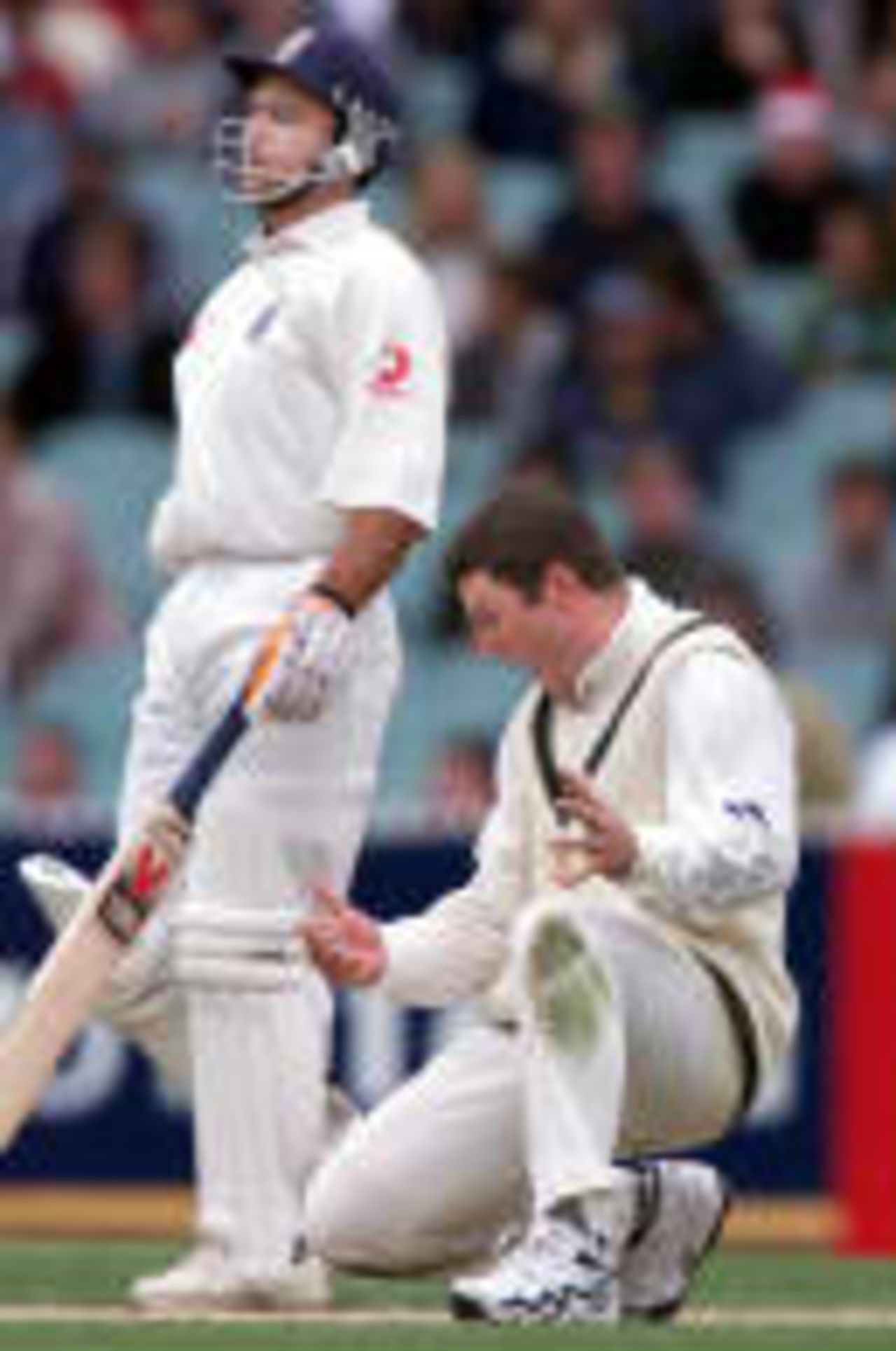 Stuart McGill celebrates after dismissing  Stewart as  Ramprakash looks on The Ashes, 1998/99, 4th Test Australia v England Melbourne Cricket Ground 27 December 1998