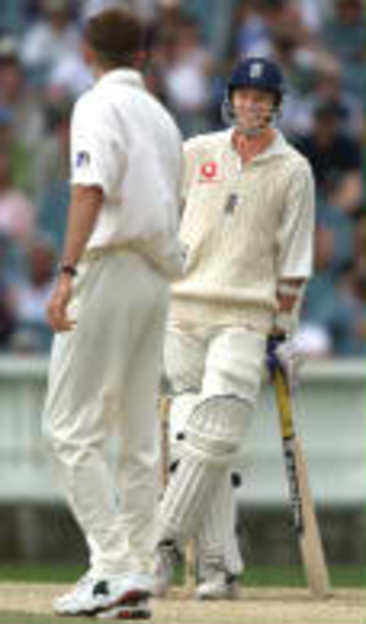 Mullally exchanges pleasantries with McGrath - The Ashes, 1998/99, 4th Test Australia v England Melbourne Cricket Ground 29 December 1998