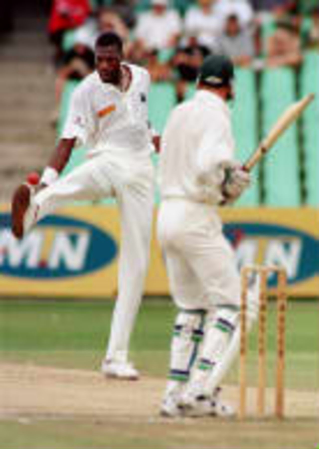 Curtley Ambrose kicks the ball in frustration - West Indies in South Africa, 1998/99, 3rd Test South Africa v West Indies Kingsmead, Durban 29 December 1998