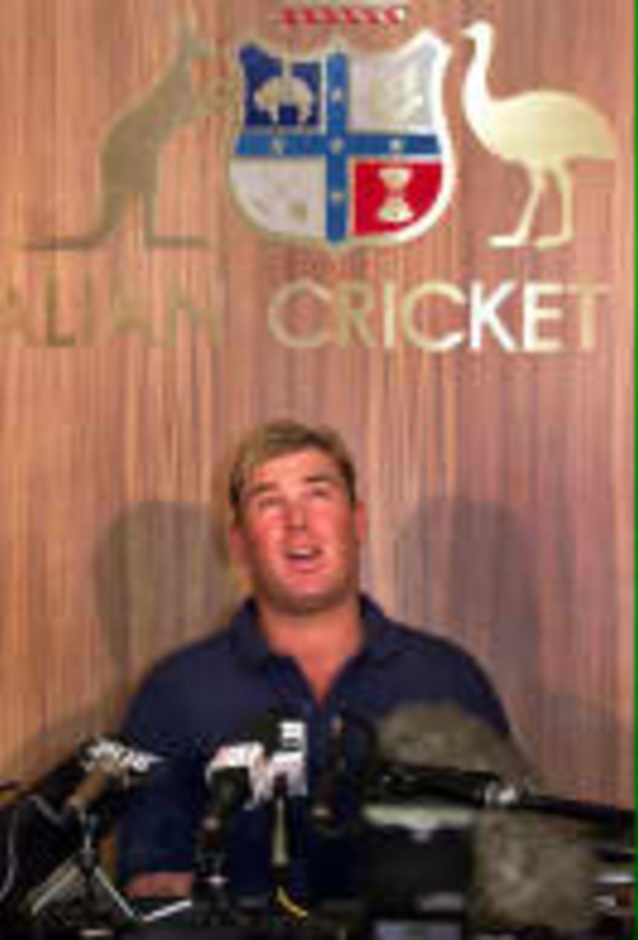 Warne at the press confrence announcing his inclusion in the 5th test squad - England in Australia 1998