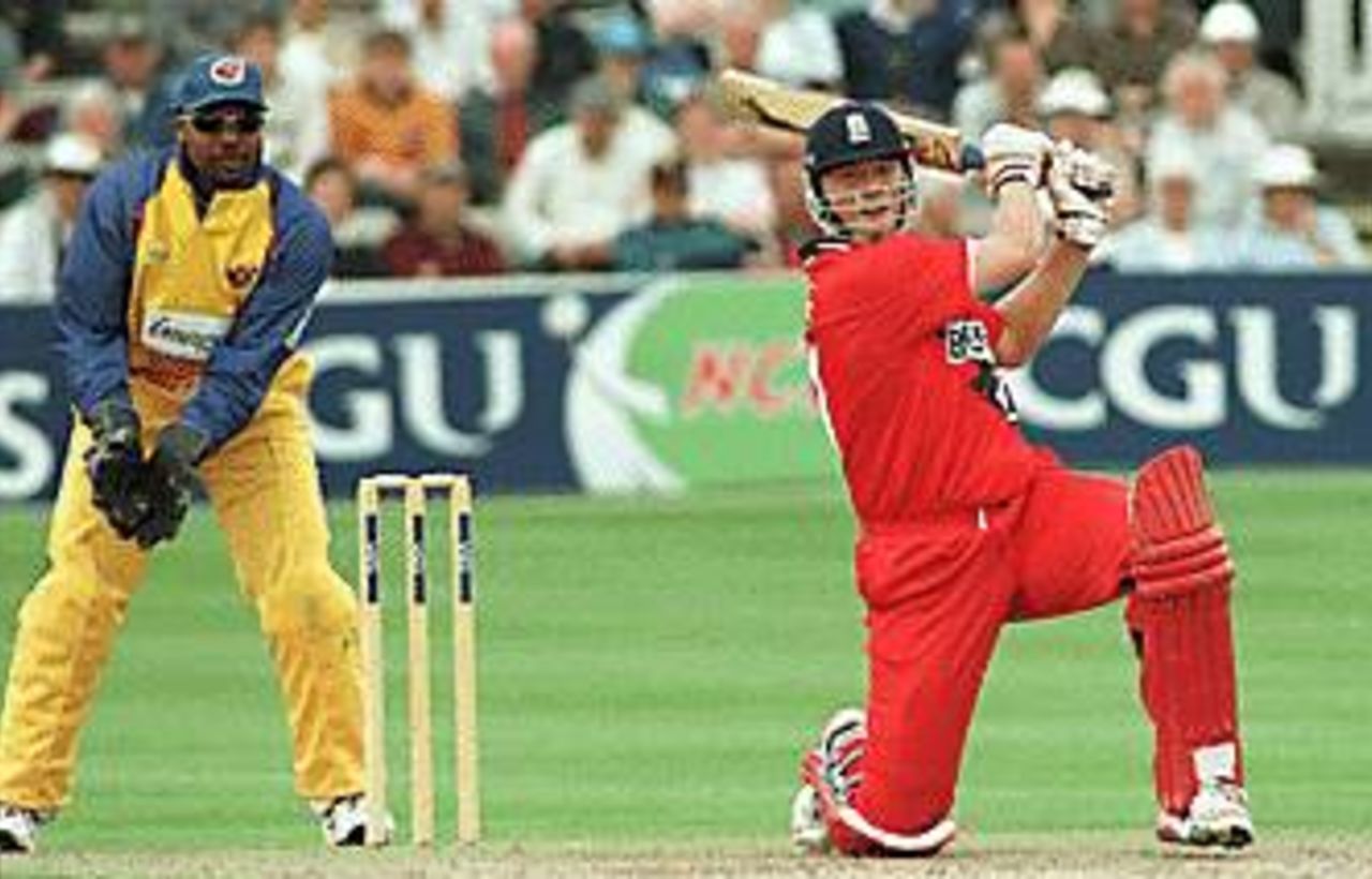 Andrew Flintoff in bating action, Essex v Lancashire, National League 1st Division, 25 April 1999