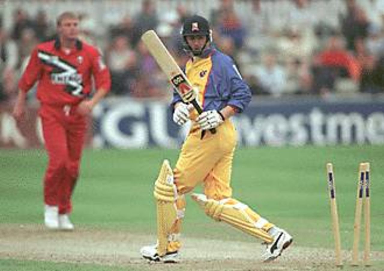 Andrew Flintoff got the wicket of Grayson, Essex v Lancashire, National League 1st Division, 25 April 1999