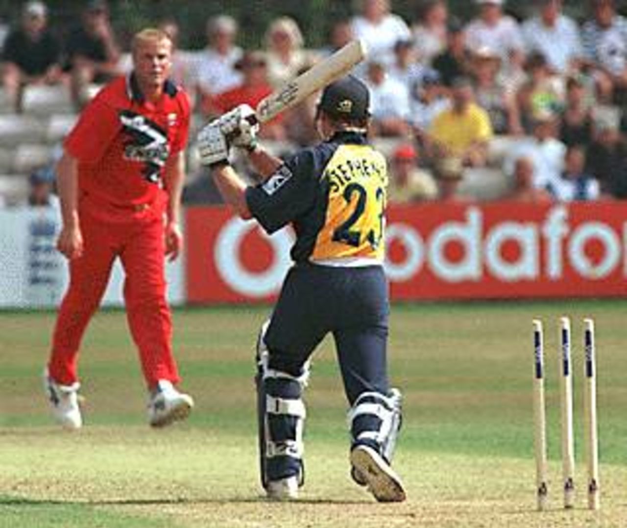 Stephenson bowled by Andrew Flintoff, Hampshire v Lancashire, National League 1st Division, 25 July 1999