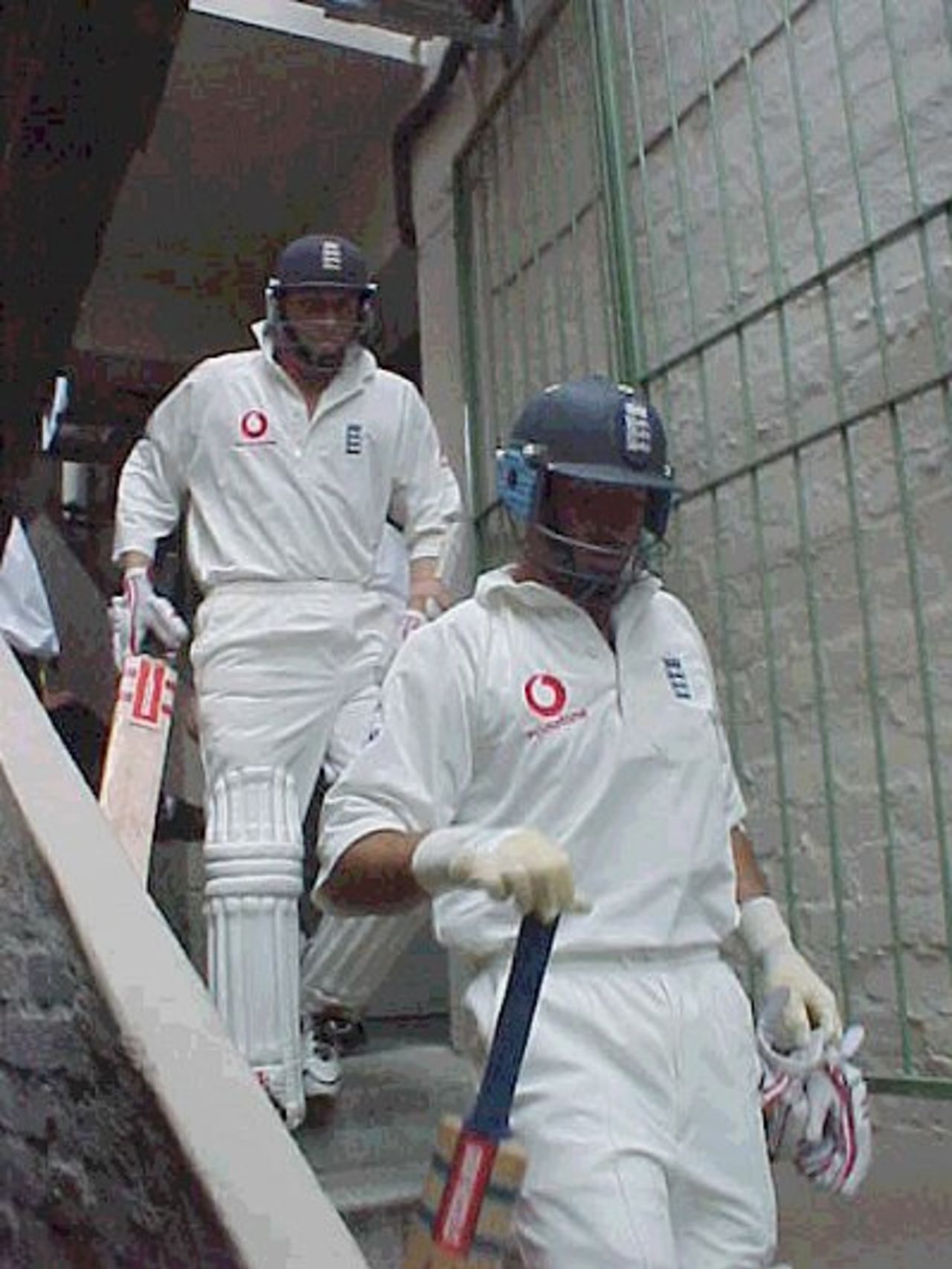 Nasser Hussain and Mike Atherton prepare to face the South African bowlers after tea on the second day of the Second Test at Port Elizabeth.