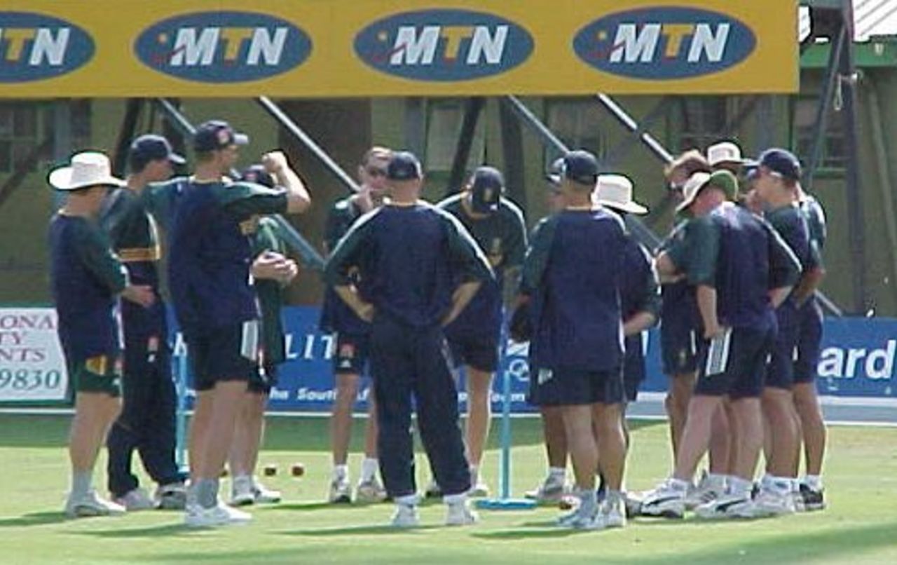 South Africa during their warmup routine on the 3rd Day of the Second Test between England and South Africa at Port Elizabeth (11 December 1999).