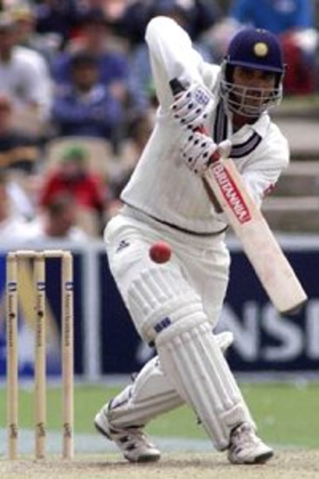 12 Dec 1999: Saurav Ganguly of India on the attack, on three of the first test between Australia and India, at the Adelaide Oval, Adelaide, Australia.
