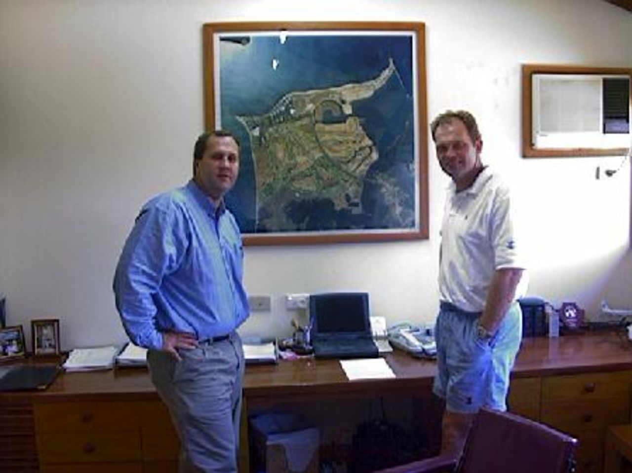 CEO of the Denarau Resort, Martin Darveniza, and Crowe examine possible sites for the cricket ground