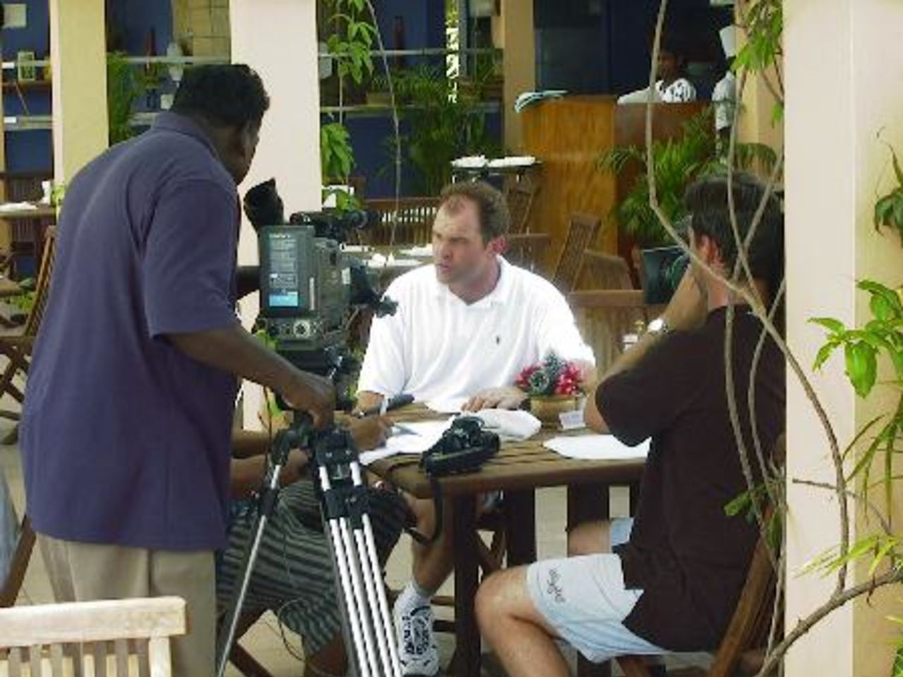 Martin Crowe being interviewed by Fiji One TV