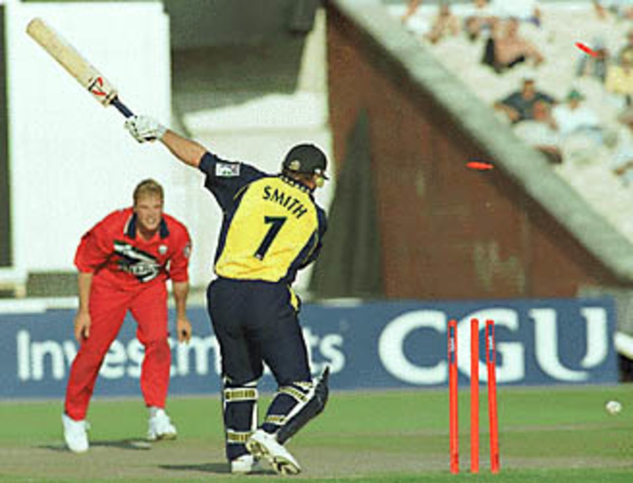 Robin Smith bowled by Andrew Flintoff, Hampshire v Lancashire, National League 1st Division, 6 September 1999