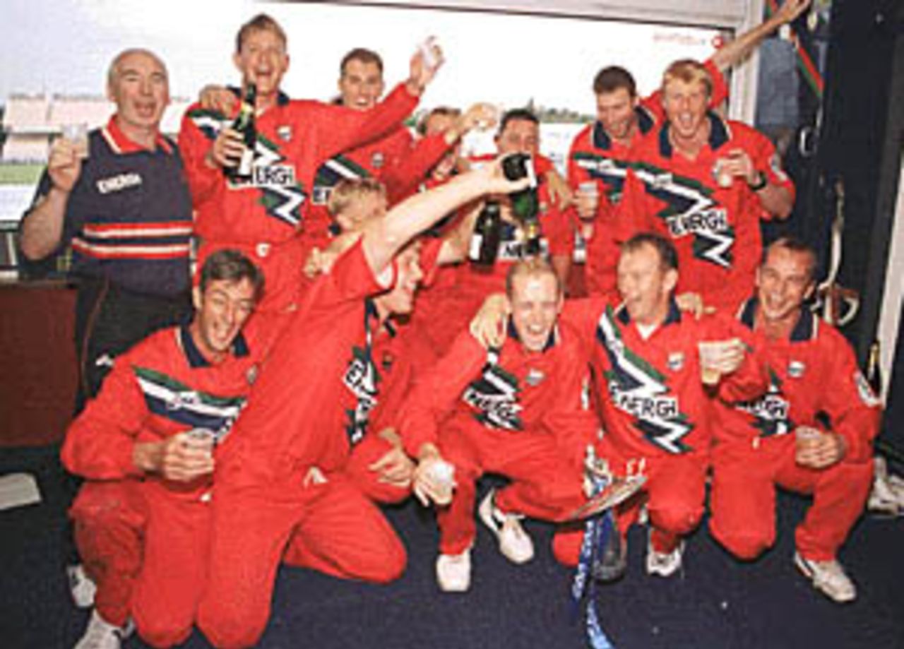 The Lancashire team celebrate, Old Trafford, National League 1st Division 1999