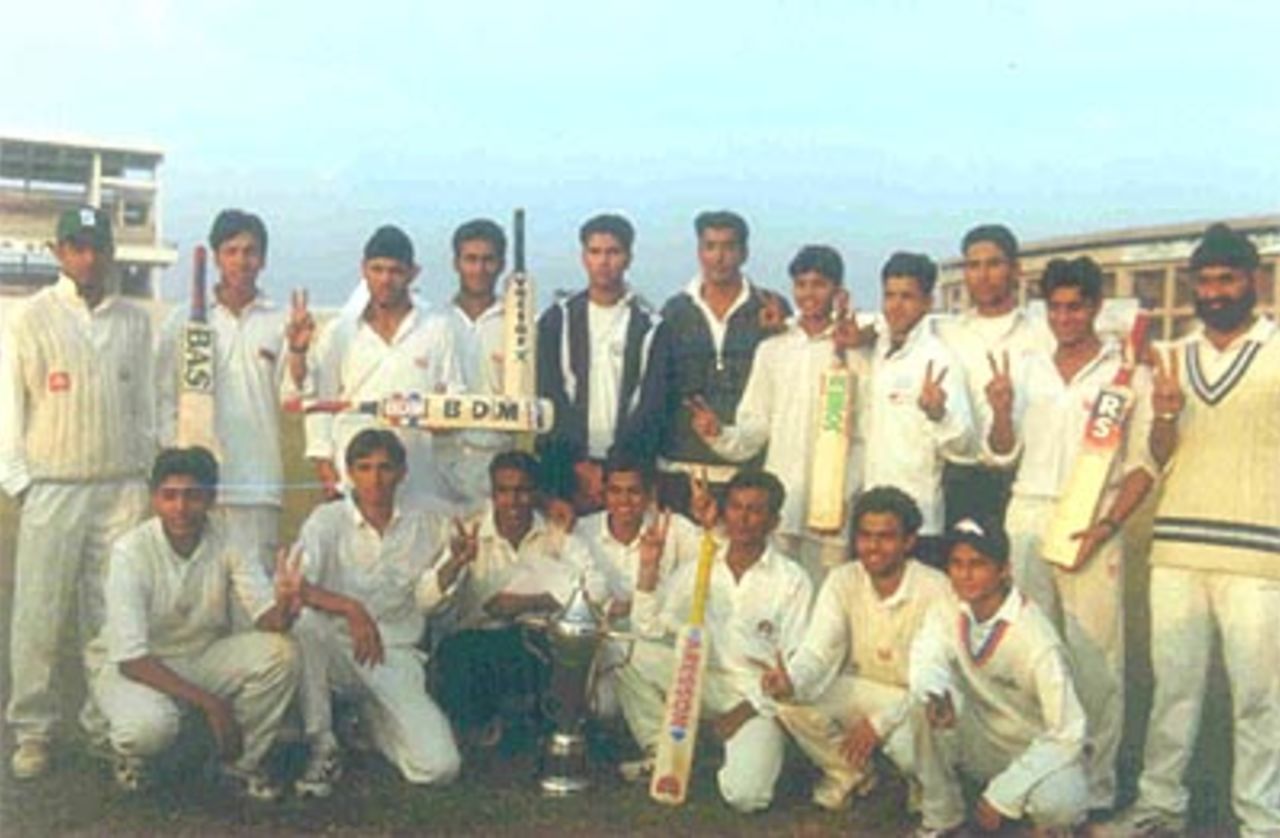 The 1999-2000 champions Punjab team with Cooch Behar Trophy at Keenan Stadium, Jamshedpur, Cooch Behar Knock-outs, 19 December 1999