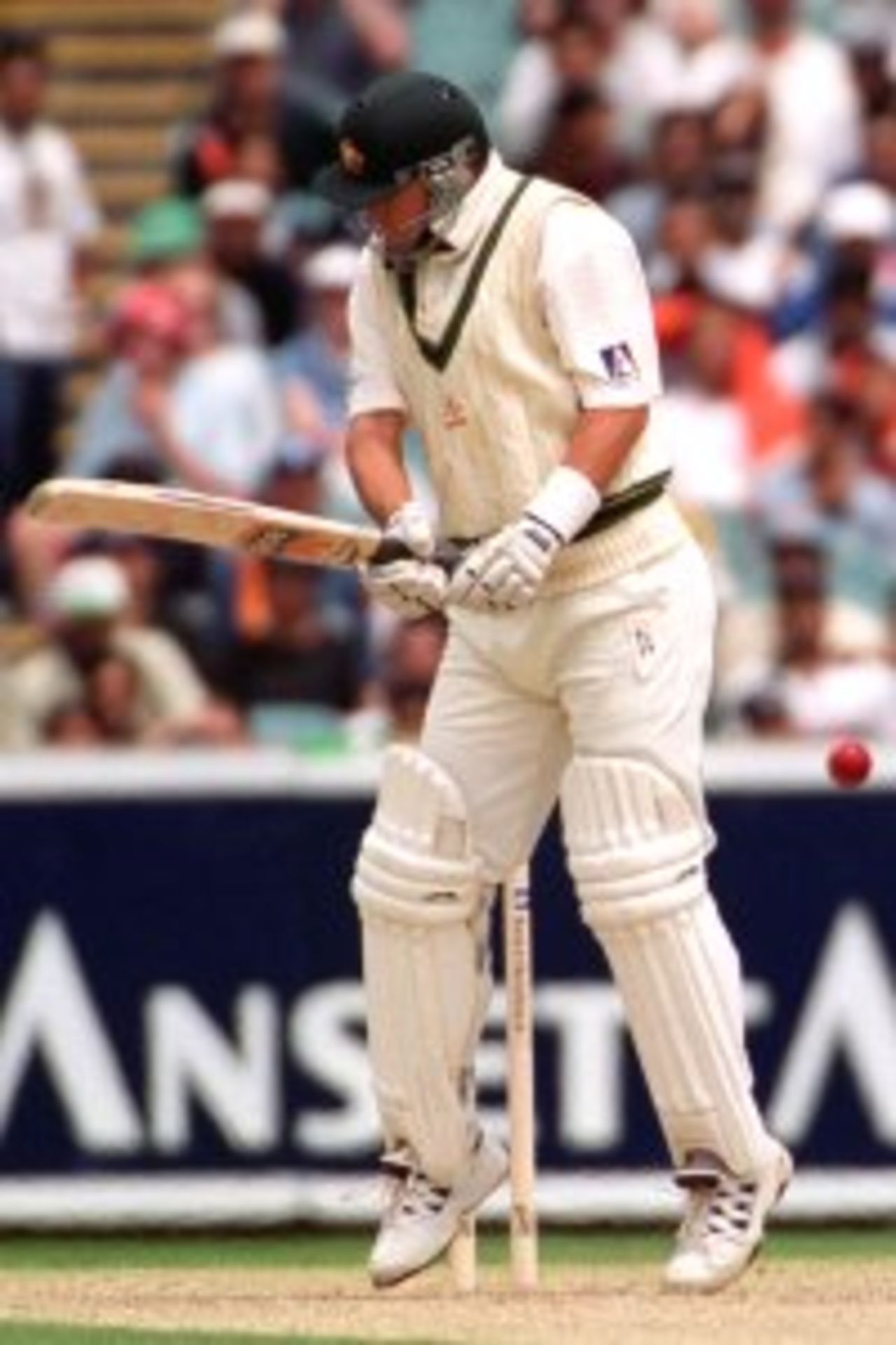26 Dec 1999: Mark Waugh of Australia avoids a short pitched ball bowled by Javagal Srinath of India, in the second test match between Australia and India, played at the Melbourne Cricket Ground, Melbourne, Australia.