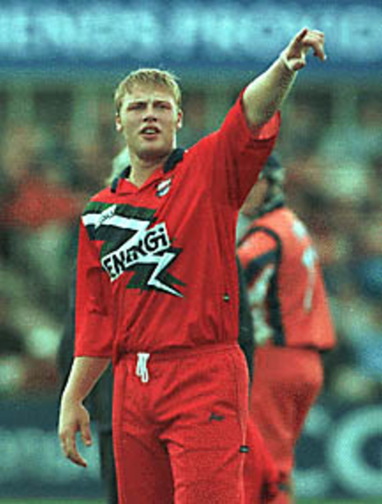 Andrew Flintoff wants some changes in the field, Lancashire v Yorkshire, National League 1st Division, 17 August 1999