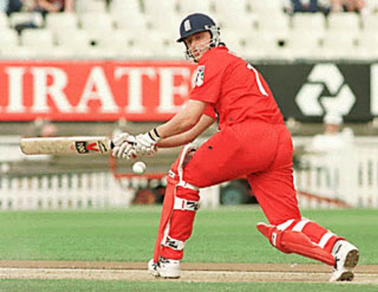 Andrew Flintoff during his innings of 45, Warwickshire v Lancashire, National League 1st Division, 13 June 1999
