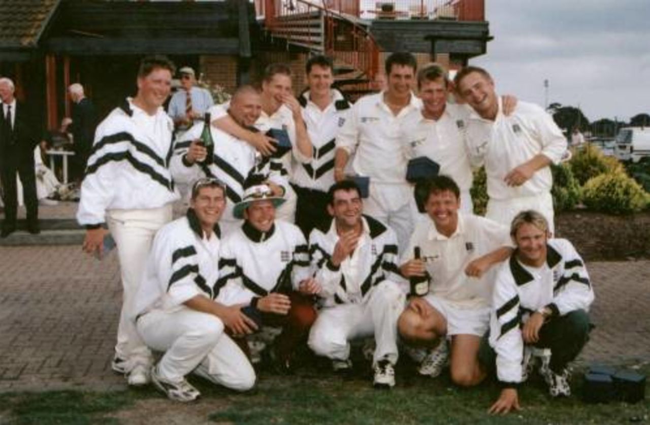 Back (left to right): Vyvian Pike, Darren Cowley, David Kidner, Steve Forshaw, Toby Sharpe, Neil Thurgood, Tim Lamb <br>Front (left to right): Tom Hicks, Matt Swarbrick, Stuart Rintoul, Peter Deakin, Glyn Treagus