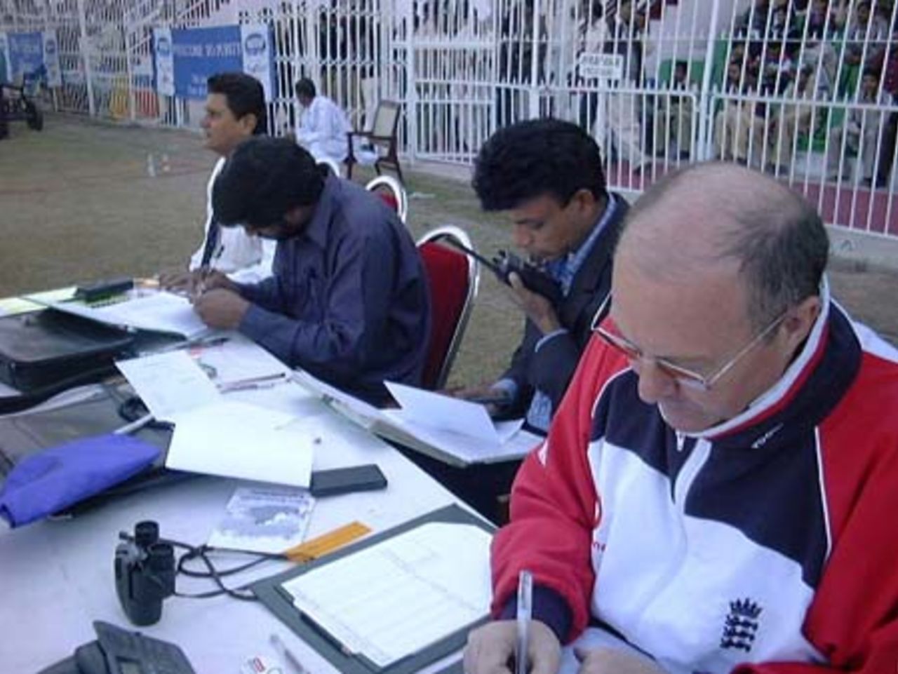 The busy scorers at Iqbal Stadium, Faisalabad, 2nd Test England v Pakistan, 29 Nov-3 Dec 2000