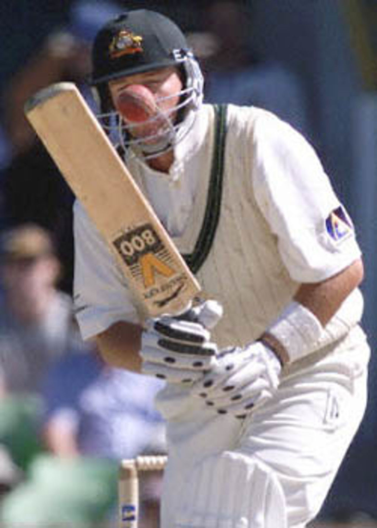 Mark Waugh plays the ball forward, The Frank Worrell Trophy, 2000/01, 2nd Test, Australia v West Indies, W.A.C.A. Ground, Perth, 01-05 December 2000 (Day 2).