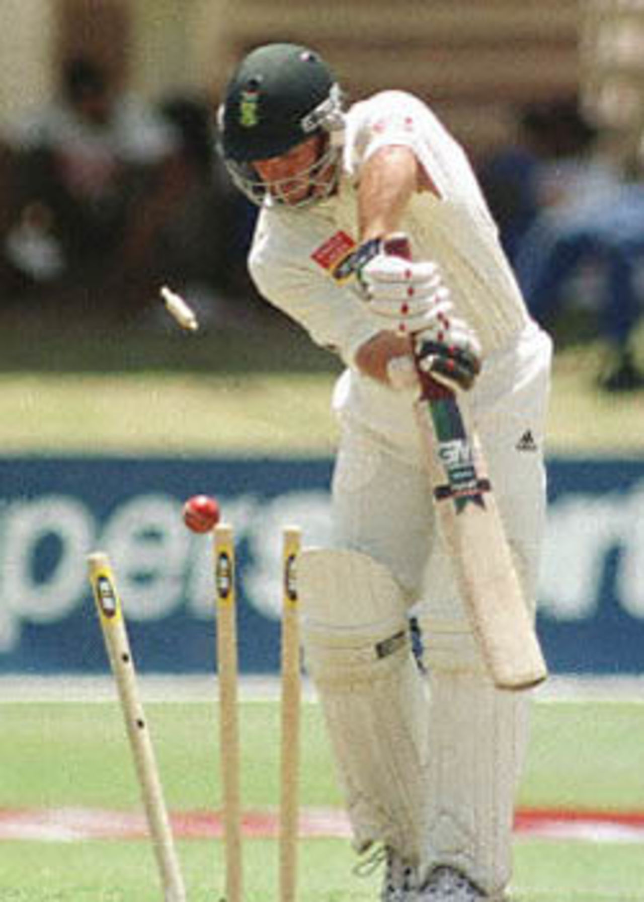 O'Connor bowls Boucher for a duck, New Zealand in South Africa, 2000/01, 2nd Test, South Africa v New Zealand, Crusaders Ground, St George's Park, Port Elizabeth, 30Nov-04Dec 2000 (Day 3).