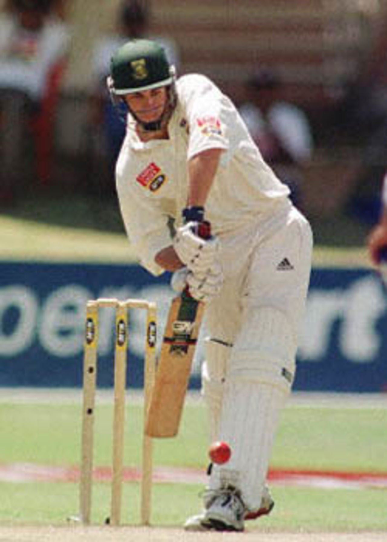 Neil McKenzie plays a defensive prod on his way to his century, New Zealand in South Africa, 2000/01, 2nd Test, South Africa v New Zealand, Crusaders Ground, St George's Park, Port Elizabeth, 30Nov-04Dec 2000 (Day 3).