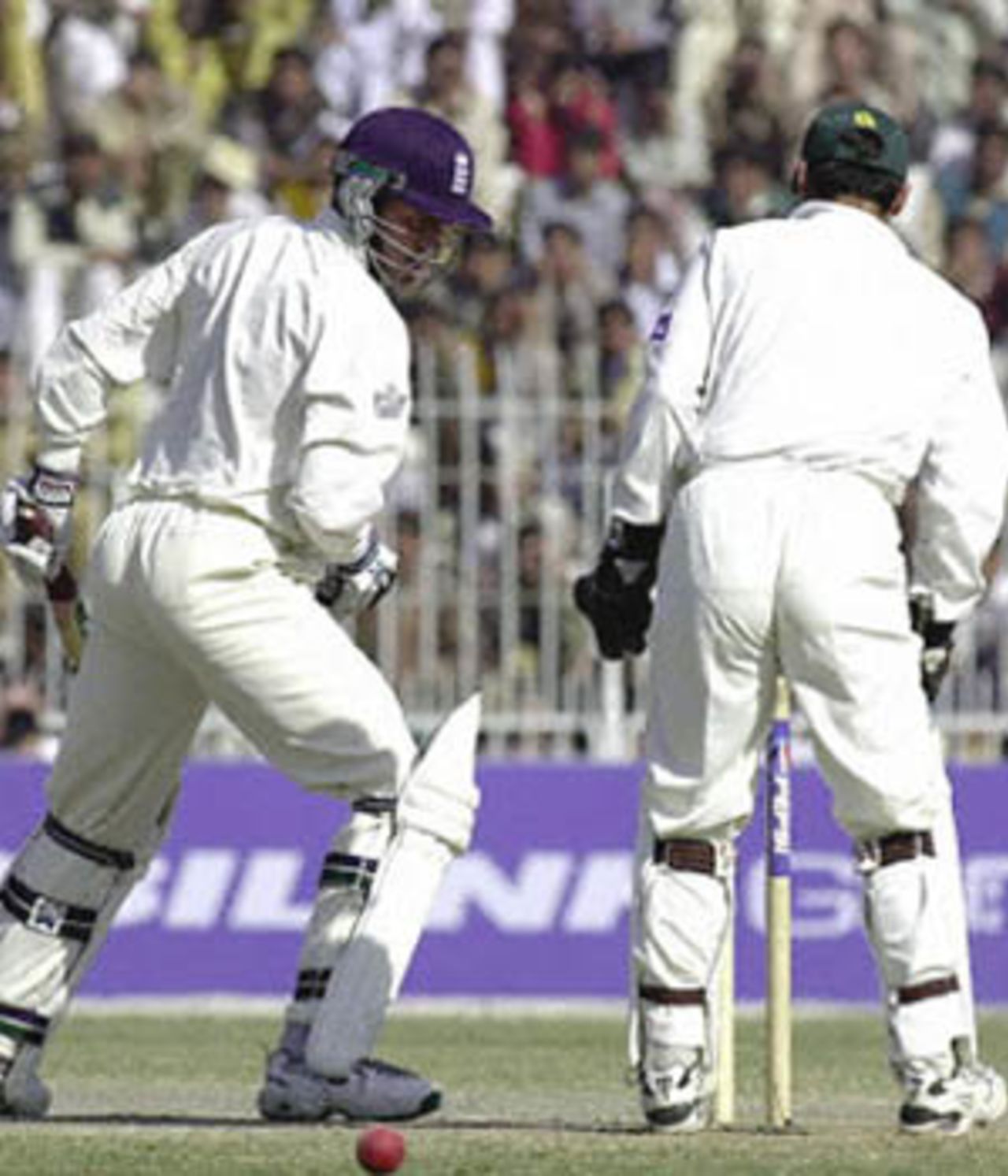 White looks back to see his stumps shattered, England in Pakistan, 2000/01, 2nd Test, Pakistan v England, Iqbal Stadium, Faisalabad, 29Nov-03Dec 2000 (Day 4).