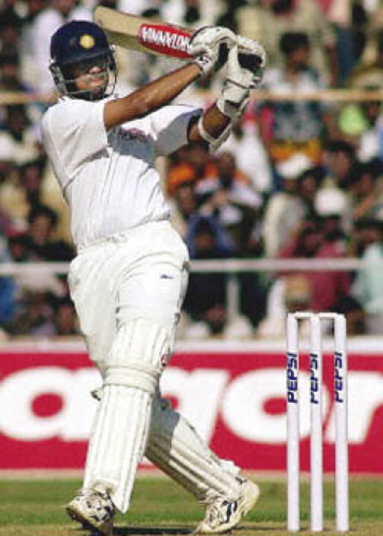 Rahul Dravid pulls the ball to the ropes, Zimbabwe in India, 2000/01, 2nd One-Day International, India v Zimbabwe, Sardar Patel (Gujarat) Stadium, Motera, Ahmedabad, 05 December 2000.