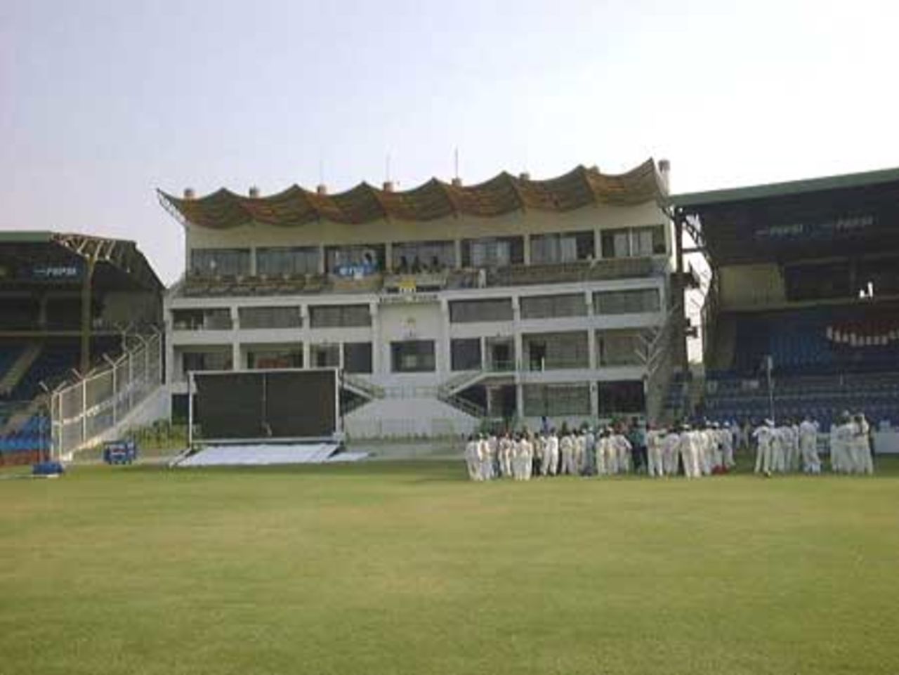 A close-up view of the pavilion end at National Stadium Karachi, 3rd Test Match, Pakistan v England at Karachi, 29 Nov-3 Dec 2000.