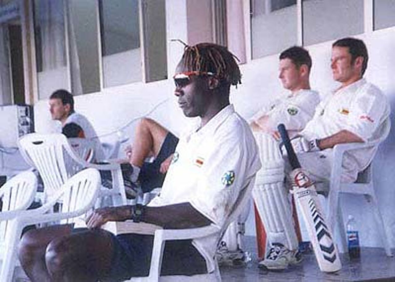 Zimbabweans in their dressing room, Zimbabwe in India, 2000/01, 2nd One-Day International, India v Zimbabwe, Sardar Patel (Gujarat) Stadium, Motera, Ahmedabad, 05 December 2000.