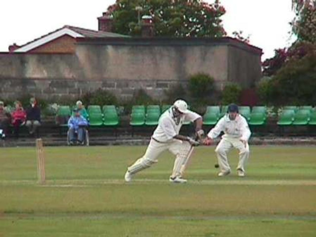 Mas Ahmed playing a text book forward defensive shot against Jason Gillespie at Rishton
