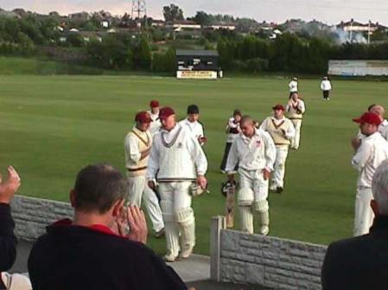 Danny and Adam Greenwood leave the field against Haslingden after steering Accrington into the 2nd XI Cup Final