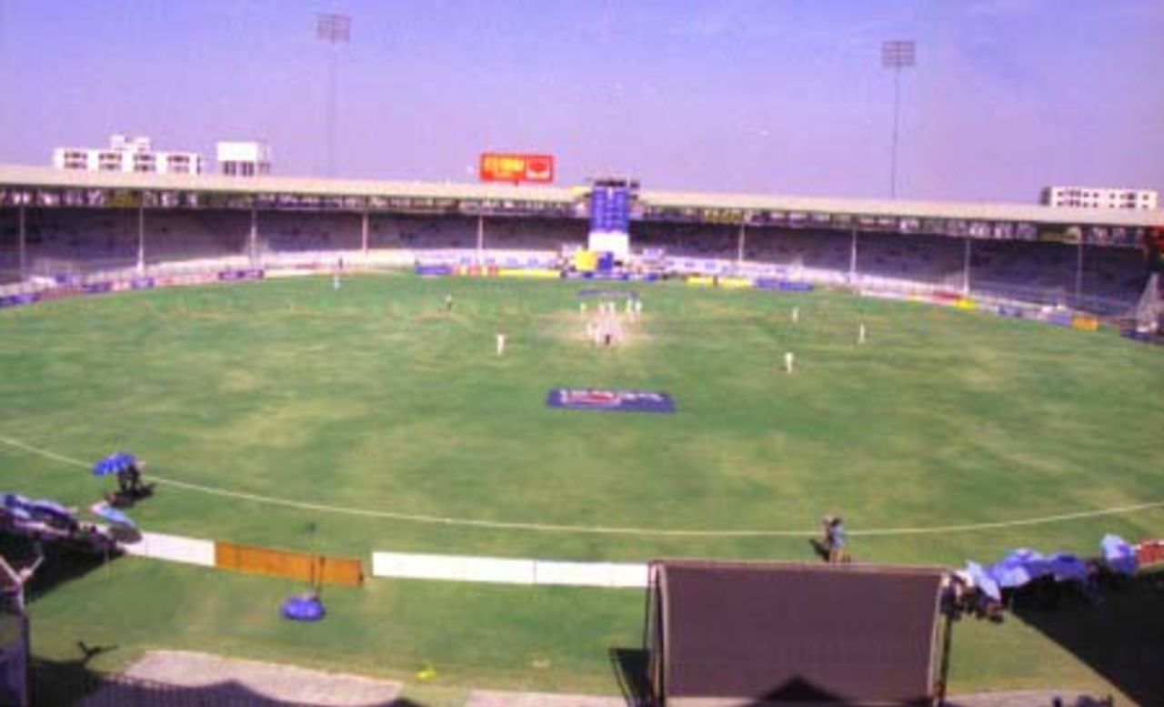 A panoramic view of the National Stadium, Karachi during day 5, 3rd Test Match, England in Pakistan 2000-01