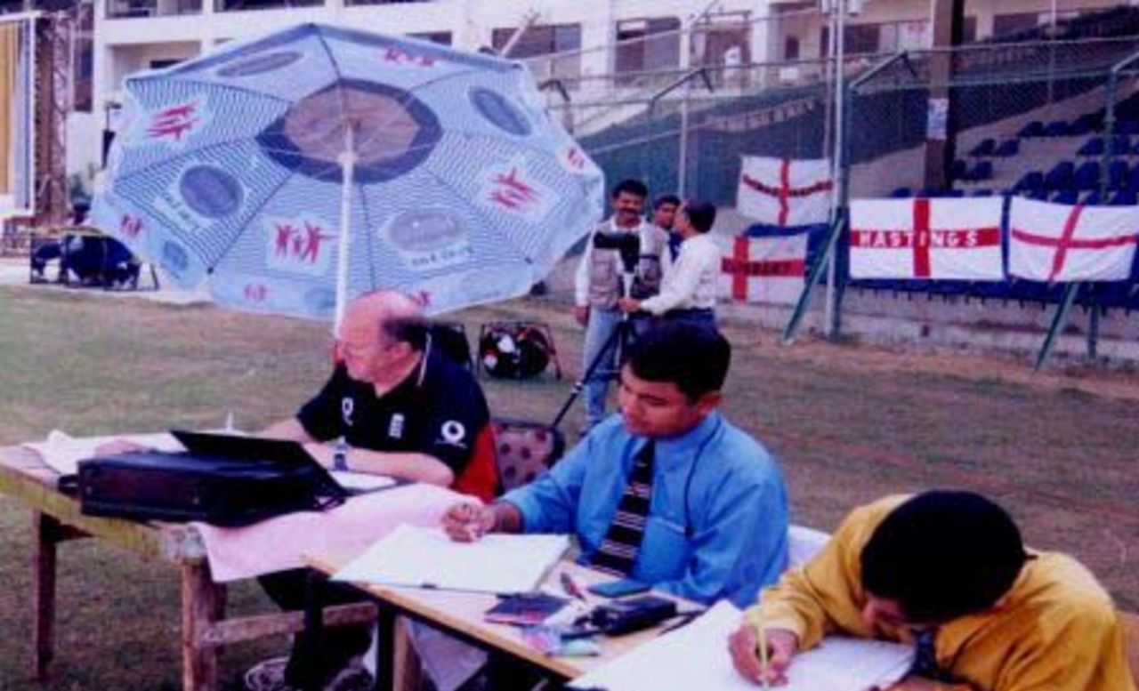 The busy scorers at National Stadium, Karachi, day 5, 3rd Test Match, England in Pakistan 2000-01