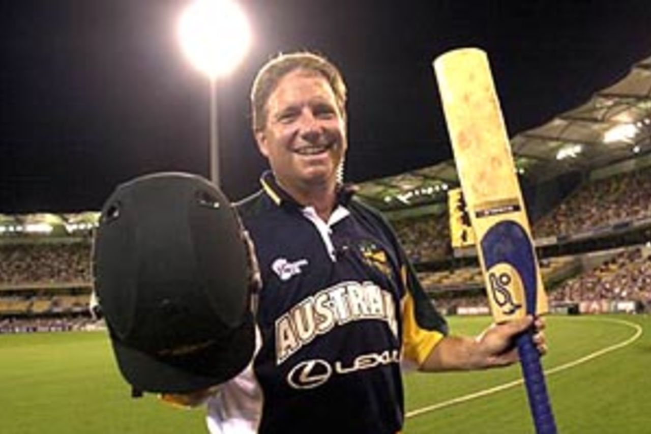 21 Dec 2000: Ian Healy of Australia leaves the Gabba for the last time after batting during the Ian Healy Testimonial Cricket match played between Ian Healy's Australian Eleven and the Rest of the World Eleven played at the Gabba in Brisbane, Australia.