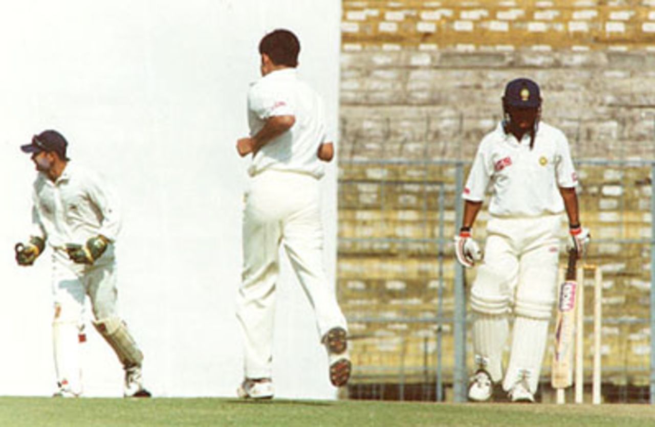 Ganguly picks up the wicket of Sanjay Raul, Ranji Trophy East Zone League, 2000-01, Bengal v Orissa, Eden Gardens, Calcutta, 28-31 December 2000 (Day 1).