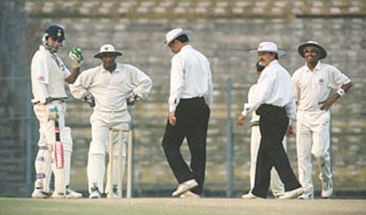 Sourav Ganguly at the wicket. Ranji Trophy East Zone League, 2000-01, Bengal v Orissa, Eden Gardens, Calcutta, 28-31 December 2000 (Day 3).