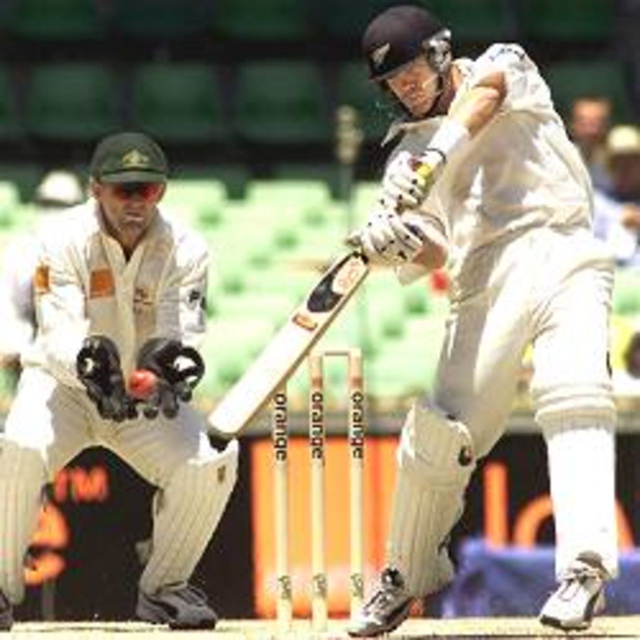 3 Dec 2001: Lou Vincent of New Zealand hits a four during day four of the Third Test between Australia and New Zealand, played at The WACA, Perth, Australia.
