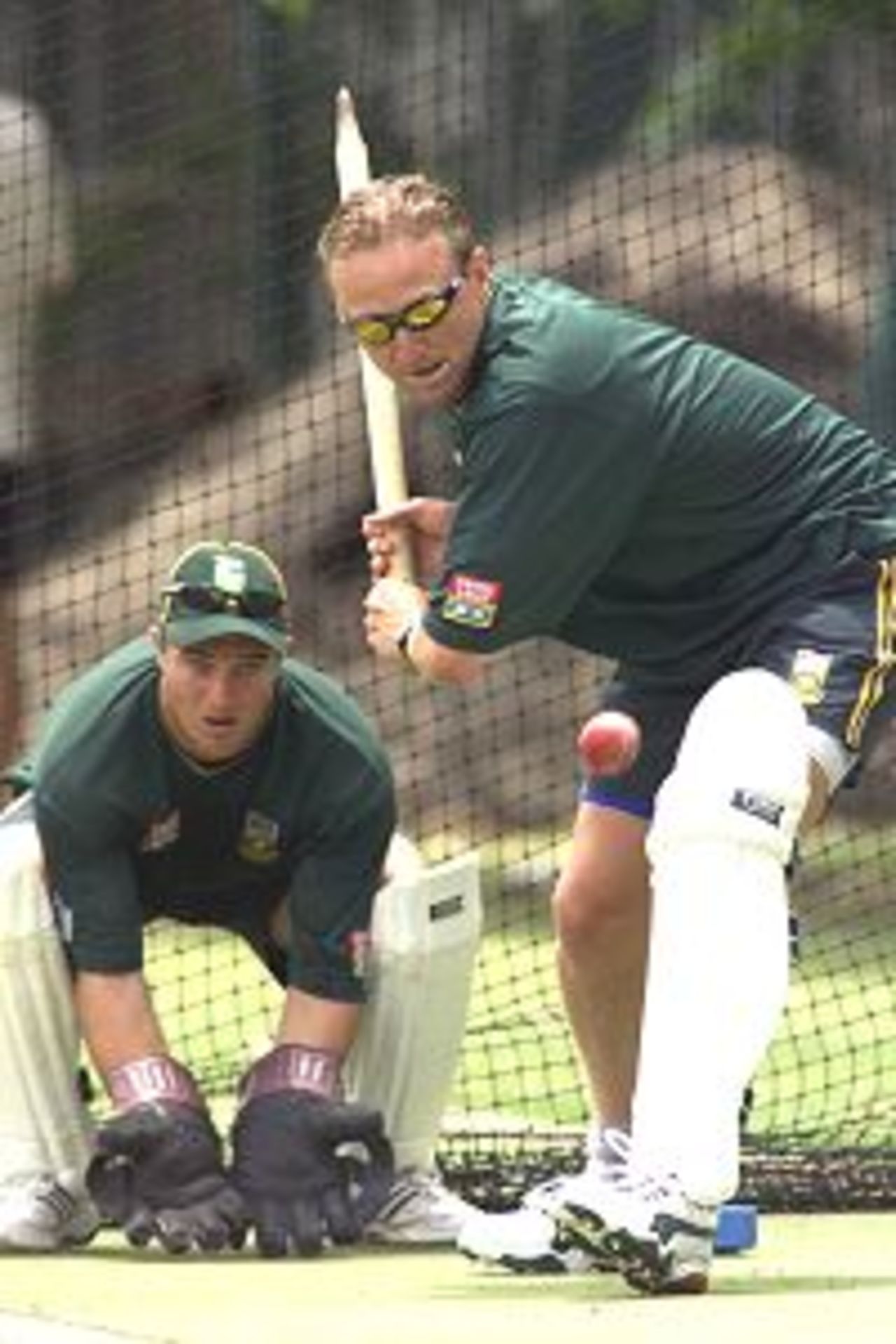 6 Dec 2001: Allan Donald and Mark Boucher of South Africa practice, during training at The WACA, Perth, Australia.