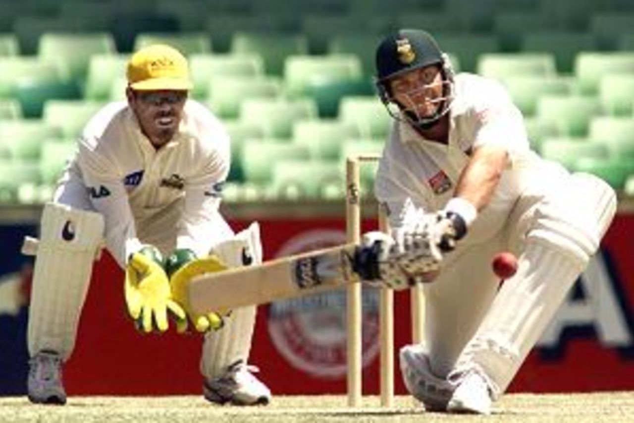 10 Dec 2001: Jaques Kallis of South Africa prepares to sweep, during day four of the four day tour match between Western Australia and South Africa, played at The WACA, Perth, Australia.