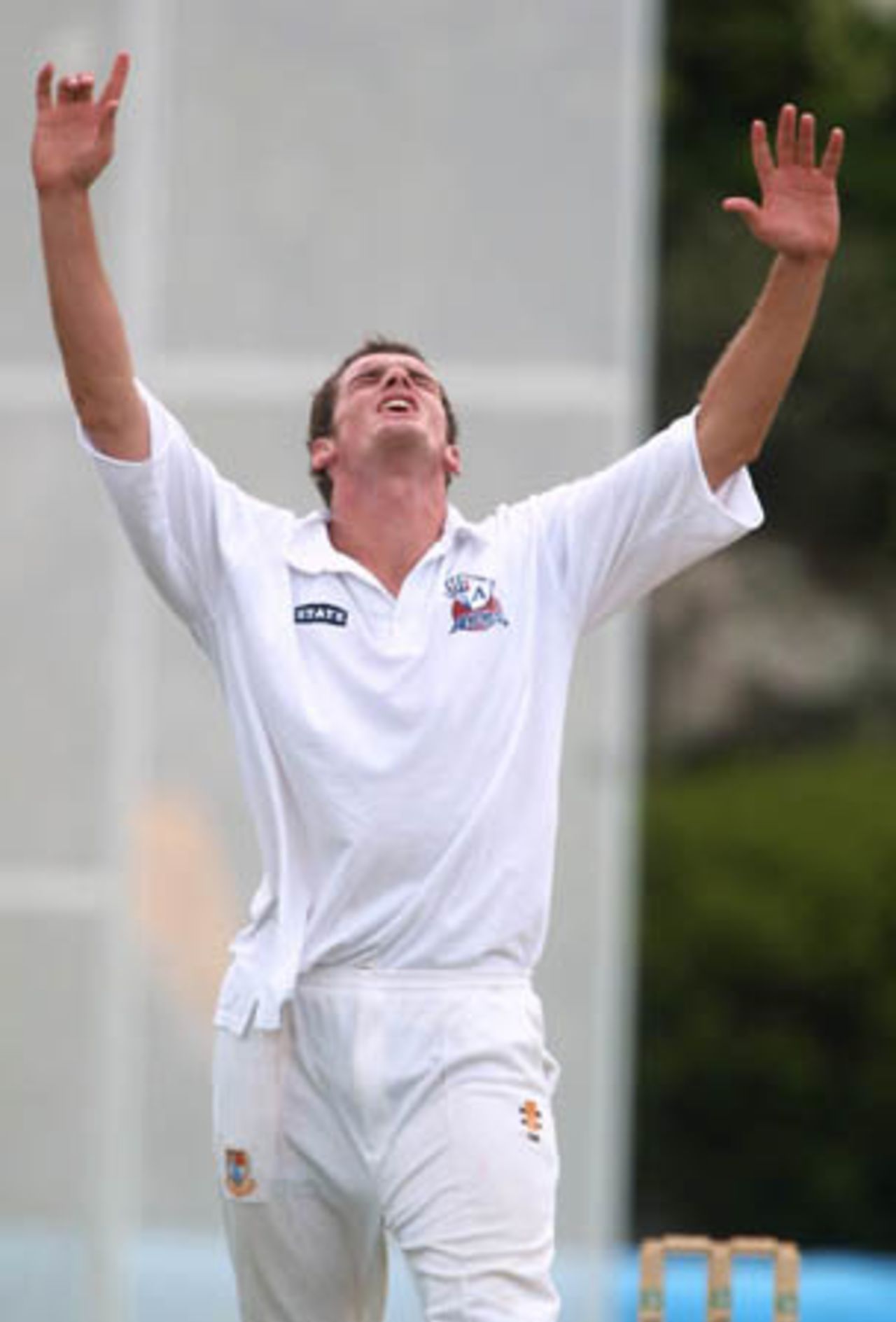 Auckland bowler Kyle Mills looks to the heavens as an appeal for lbw is turned down during his spell of 1-39 from 19 overs. Tour match: Auckland v Bangladeshis at Eden Park Outer Oval, Auckland, 12-15 Dec 2001 (12 December 2001).