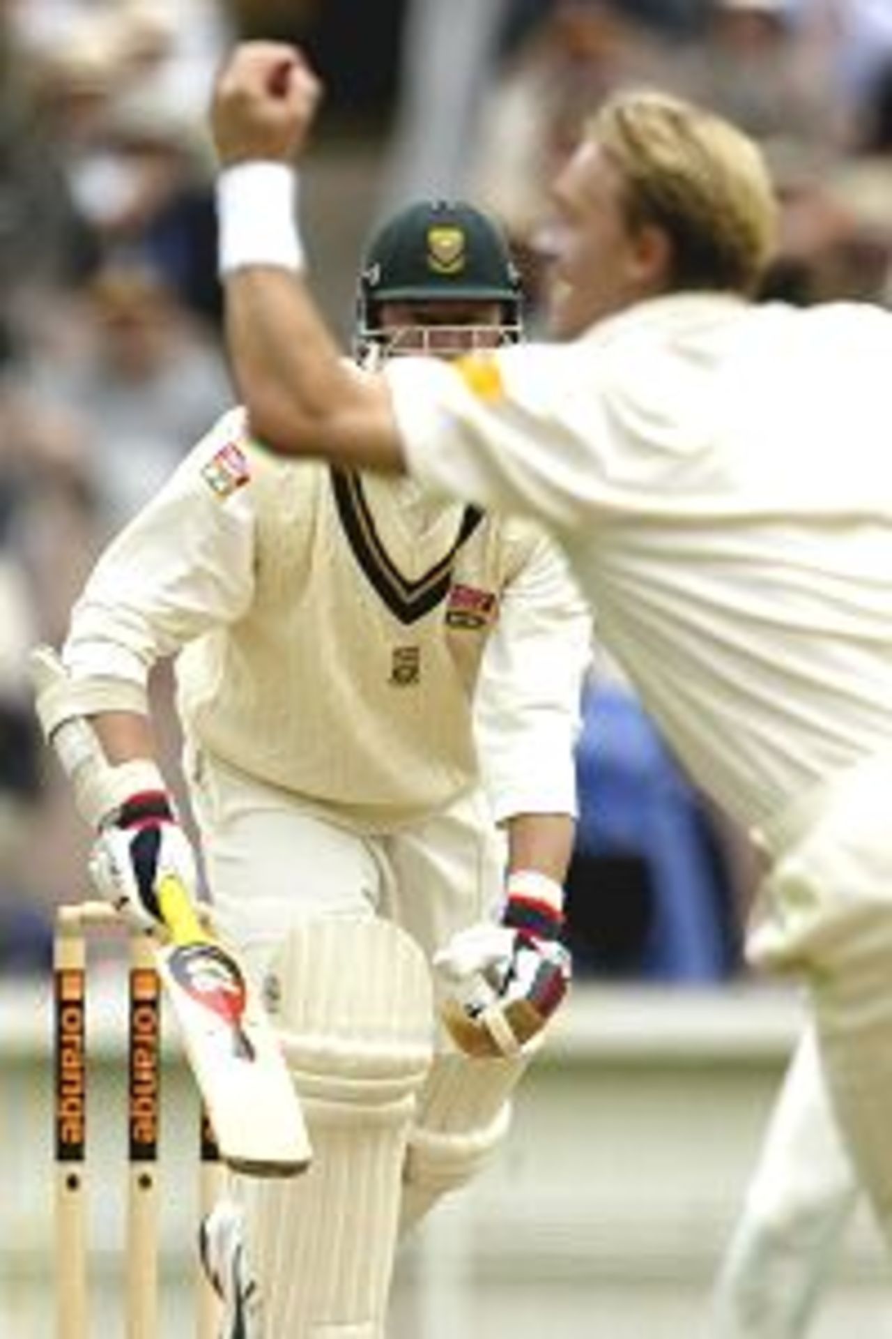 27 Dec 2001: Andy Bichel from Australia gains the wicket of Lance Klusener of South Africa caught and bowled for 0, during the second day of the Boxing Day Test at the Melbourne Cricket Ground in Melbourne, Australia. DIGITAL IMAGE Mandatory Credit: Sean Garnsworthy/Getty Images