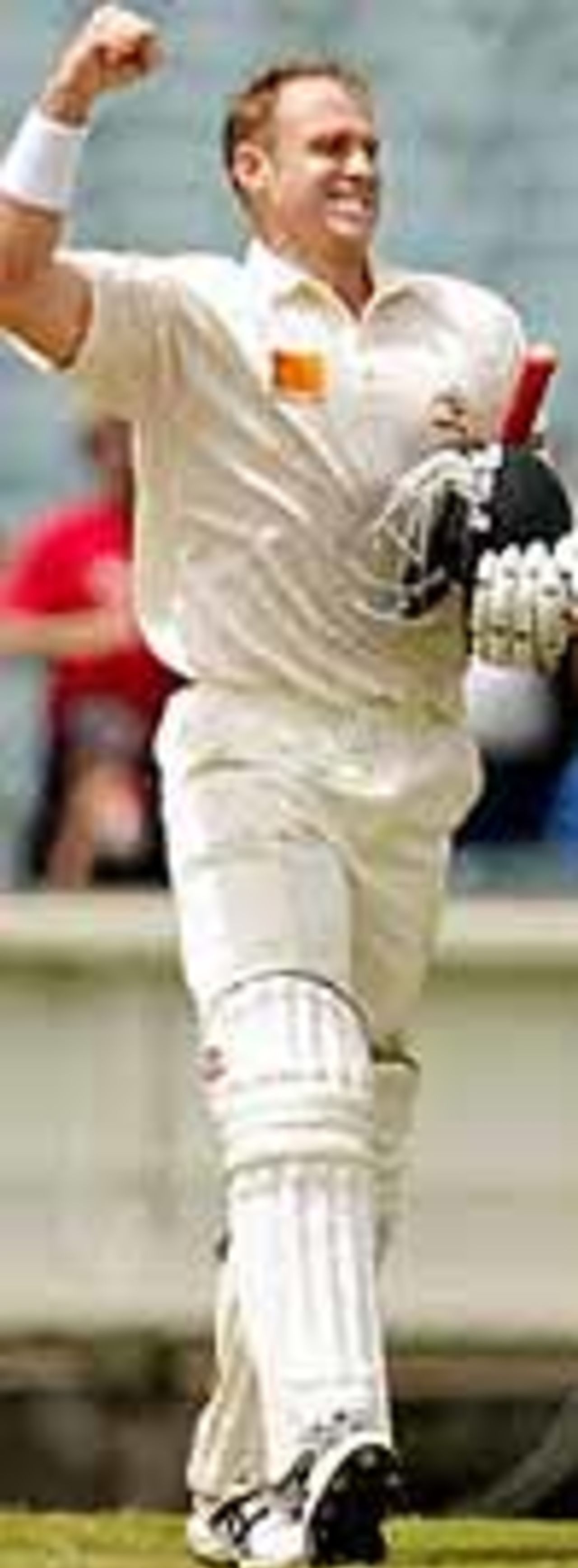 28 Dec 2001: Matthew Hayden from Australia celebrates after making a century, during the 3rd day of the Boxing Day Test match between Australia and South Africa at the Melbourne Cricket Ground in Melbourne, Australia.