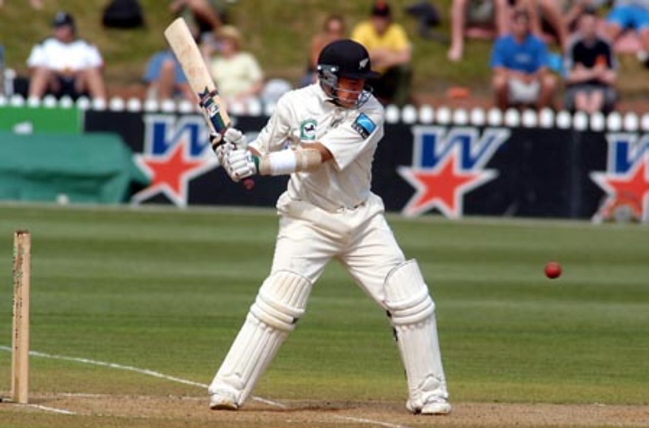 New Zealand batsman Craig McMillan shapes to drive a delivery from Bangladesh bowler Mohammad Ashraful during his first innings of 70. 2nd Test: New Zealand v Bangladesh at Basin Reserve, Wellington, 26-30 Dec 2001 (29 December 2001).