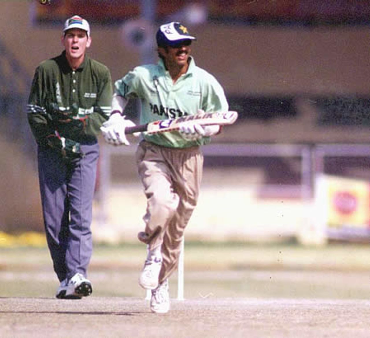 Aamir Ishtiaq taking a run against South Africa, Ist World Cup Cricket for the Blind 1998, held in India