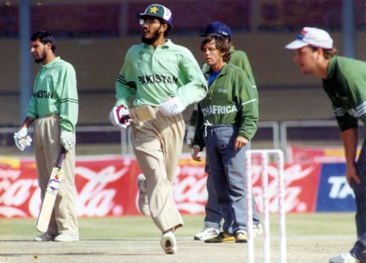 Masood Jan taking another run against South Africa, Ist World Cup Cricket for the Blind 1998, held in India