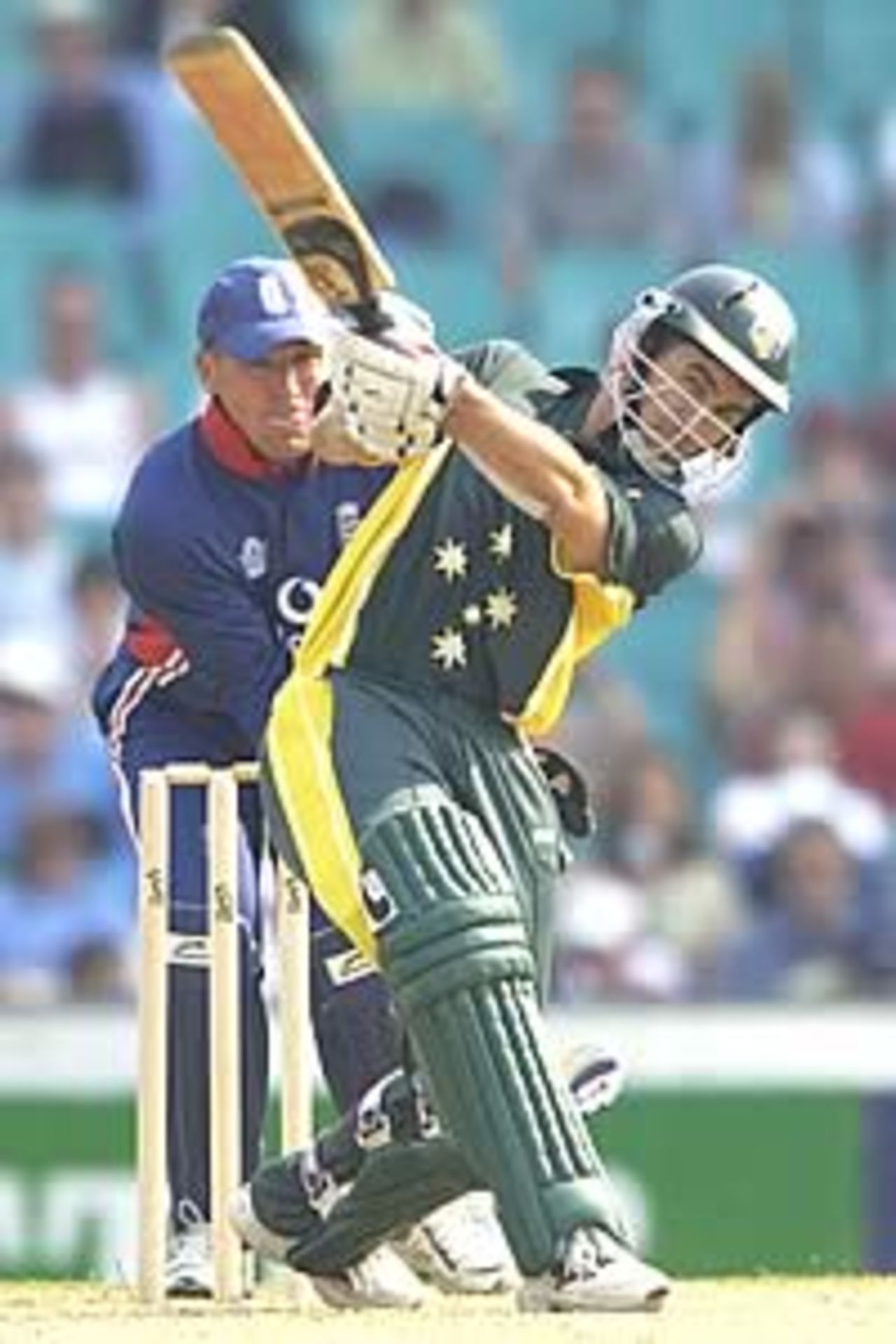 SYDNEY - DECEMBER 8: Justin Langer of Australia hits a six during the One Day Tour match between Australia A and England at the Sydney Cricket Ground in Sydney, Australia on December 8, 2002.