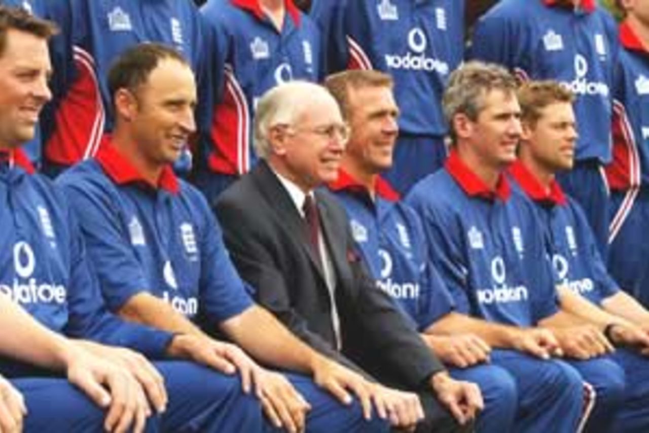 CANBERRA - DECEMBER 10: Australian Prime Minister John Howard has his photo taken with the team before the one day tour match between the Prime Minster's XI and England at Manuku Oval in Canberra, Australia on December 10, 2002.